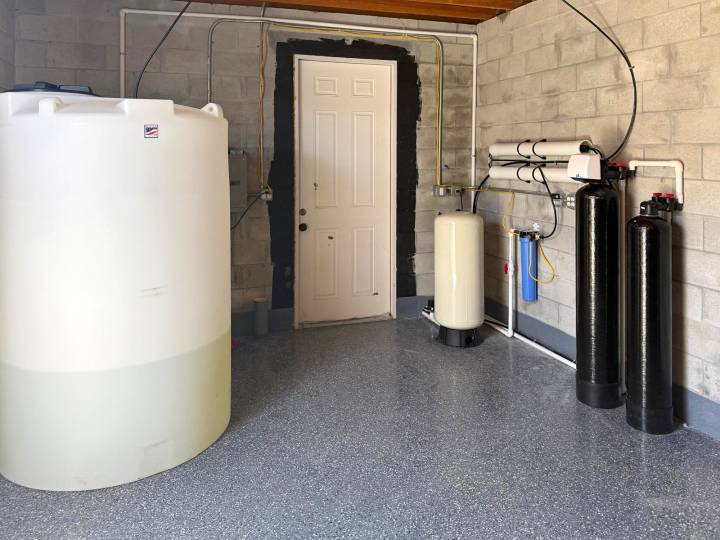 Indoor installation in a utility room with an epoxy floor